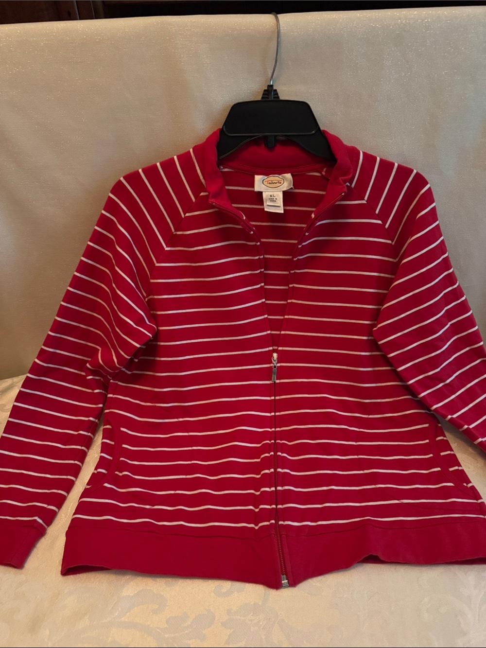 Talbots Red & White Striped Zip-Front Utility Jacket